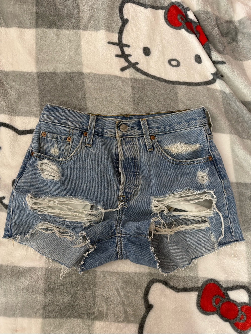 Levi's 501 Light Blue Distressed Denim short  Shorts